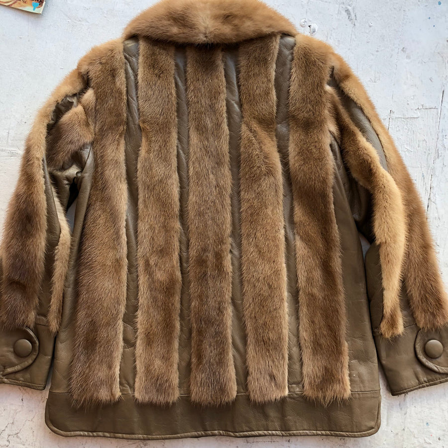 1970s Mink and Leather striped coat