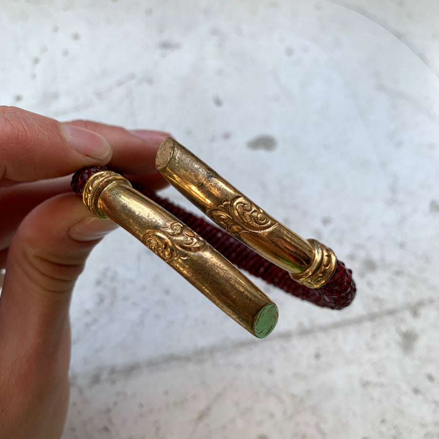 Victorian Micro Garnet Wrapped Cuff w/ 10K GF End Pieces