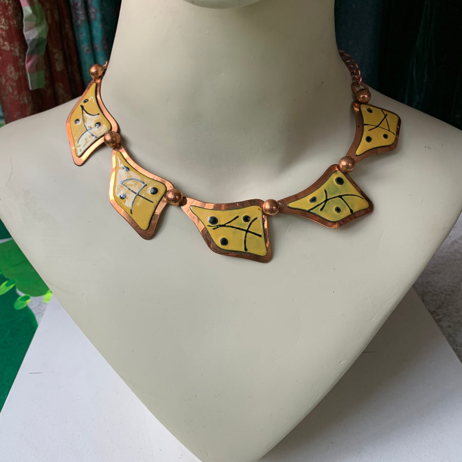 Mid-century Copper enamel necklace
