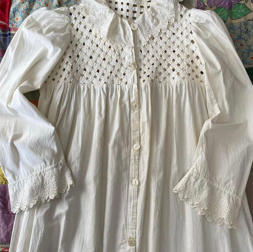 Victorian Cotton Nightgown with lattice yoke