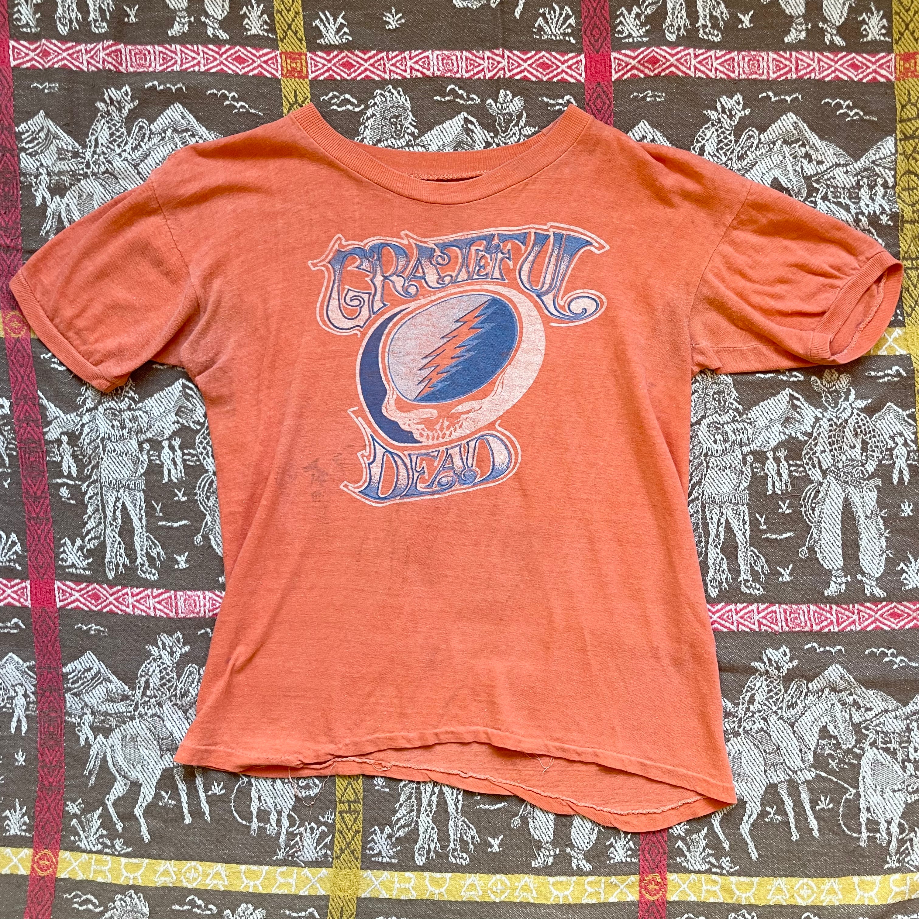 Vintage 70's Original Orange Grateful Dead Stealie Steal Your Face Skull  Shirt