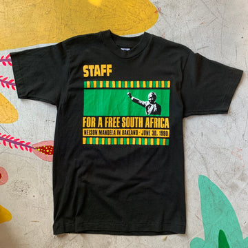 Nelson Mandela 1990 “Free South Africa” staff tee from Oakland Coliseum