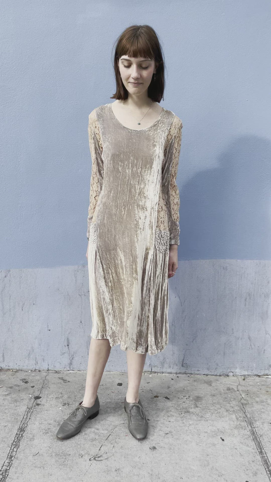 30s Silver silk velvet and lace dress