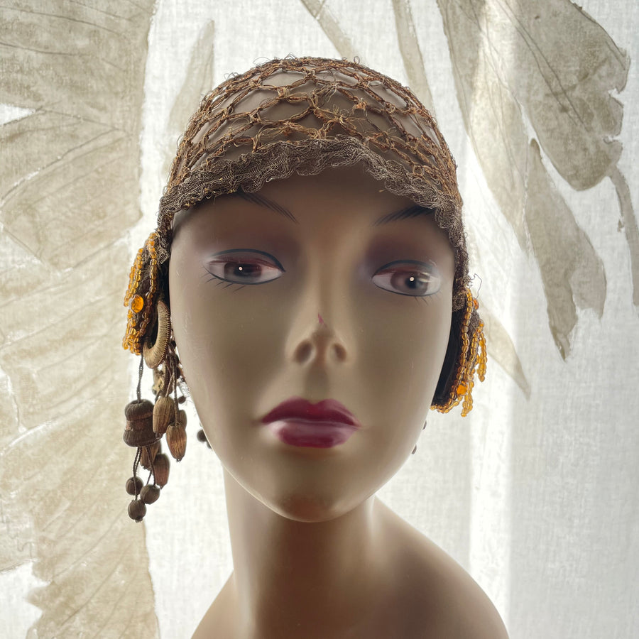 1920s bullion and glass beaded cloche hat