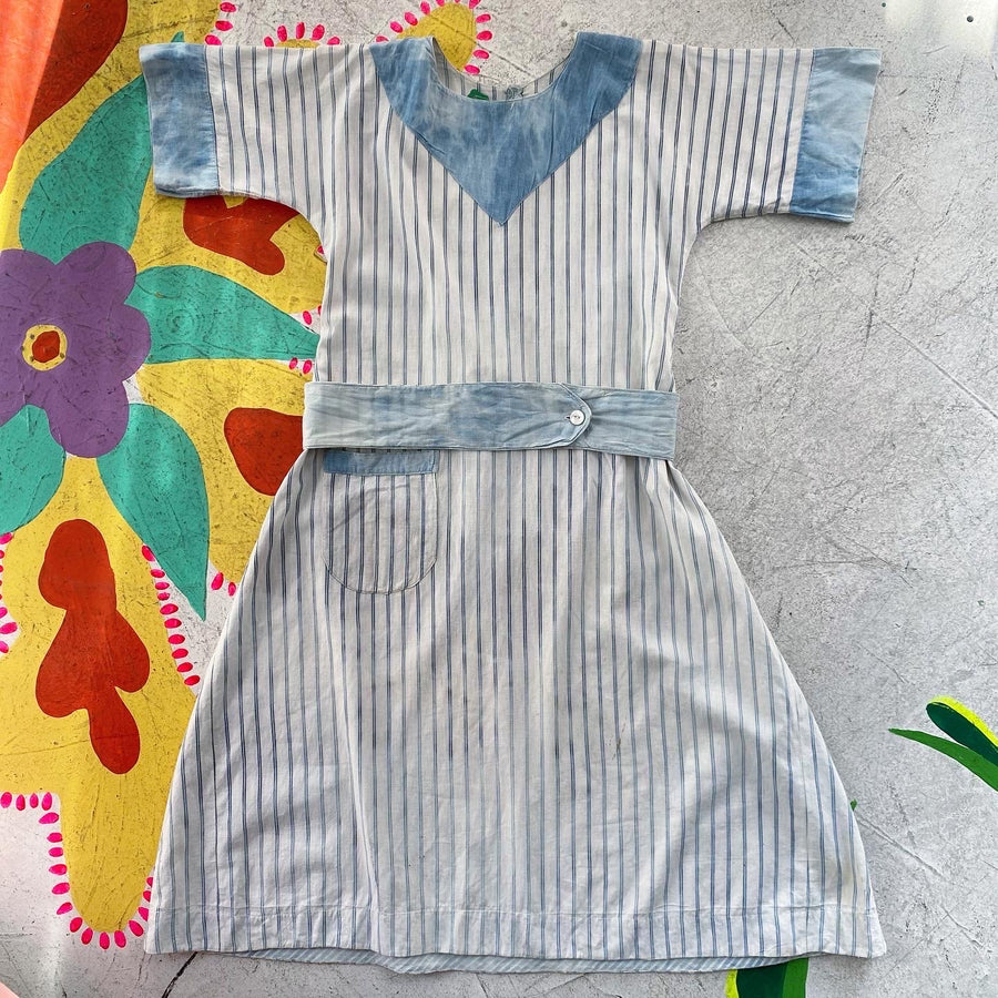 1930s Depression Era Ticking & Chambray Dress