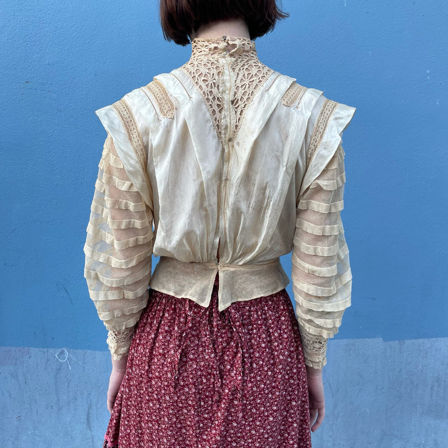 Victorian Cotton Lace Blouse - 100% wearable, XS