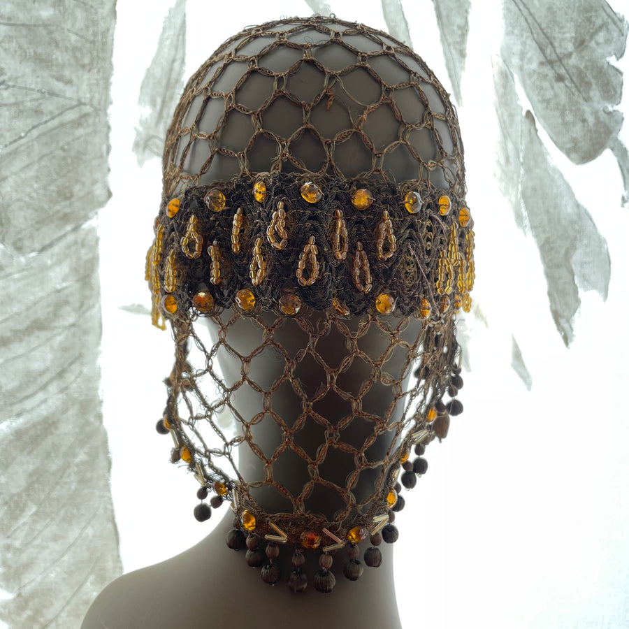 1920s bullion and glass beaded cloche hat