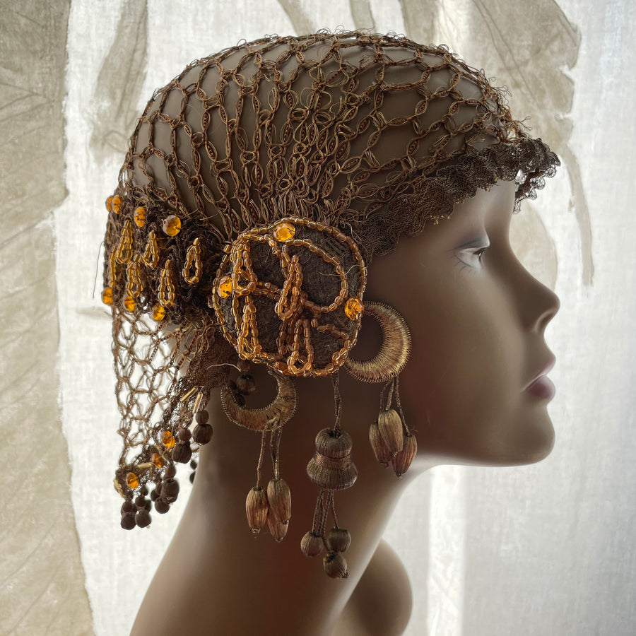 1920s bullion and glass beaded cloche hat