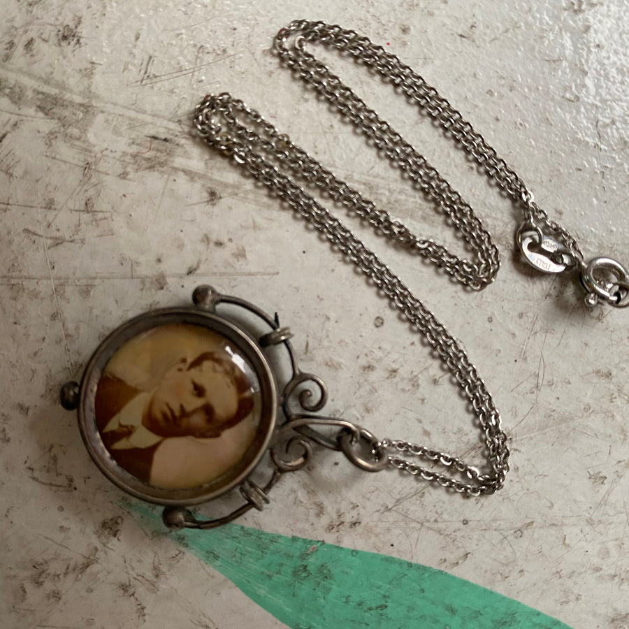 1930s / WW1 Sterling portrait pendant on mother of pearl