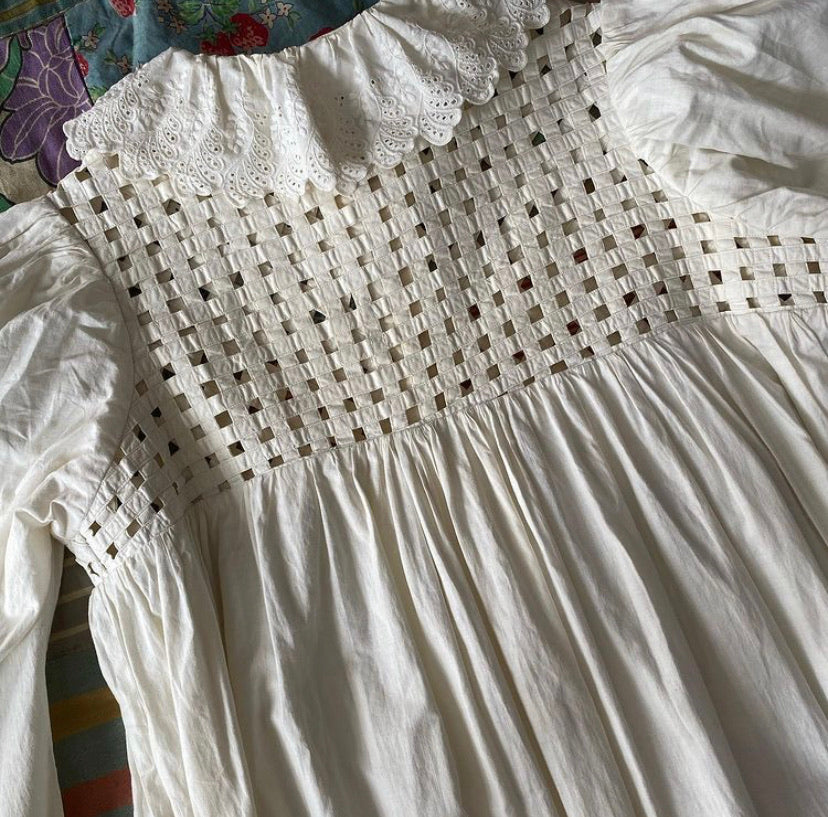 Victorian Cotton Nightgown with lattice yoke