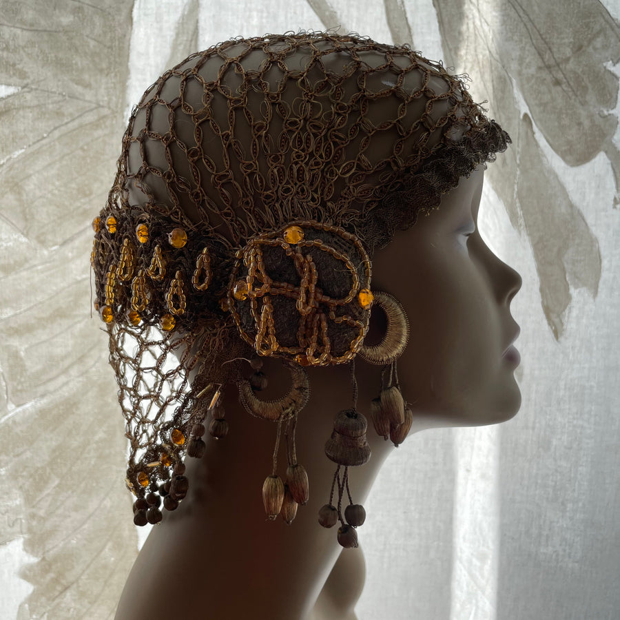 1920s bullion and glass beaded cloche hat