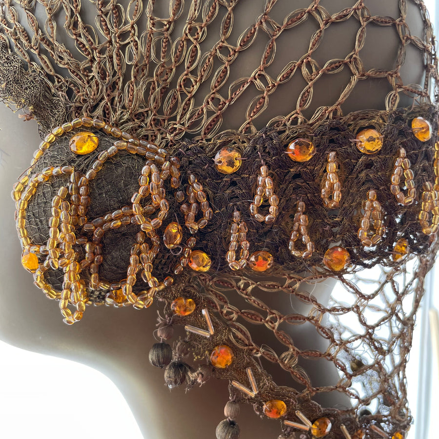 1920s bullion and glass beaded cloche hat