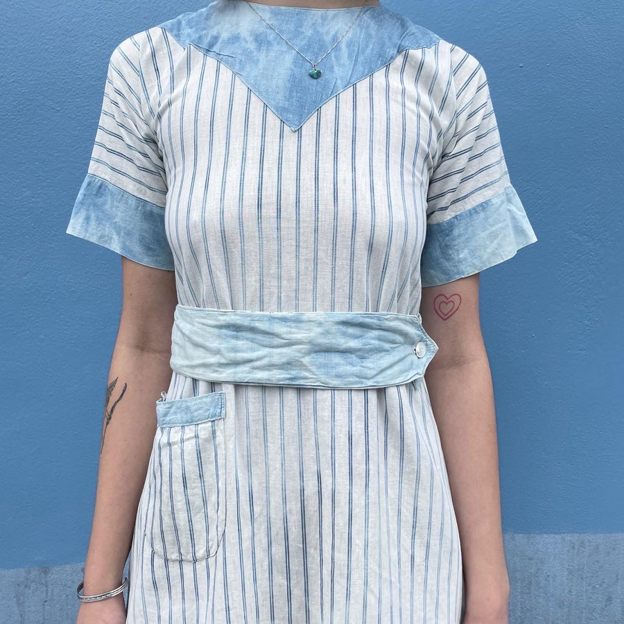 1930s Depression Era Ticking & Chambray Dress