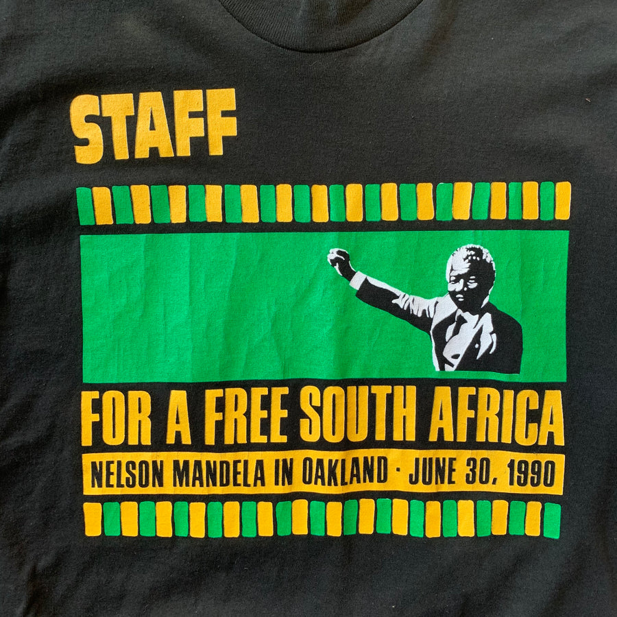 Nelson Mandela 1990 “Free South Africa” staff tee from Oakland Coliseum