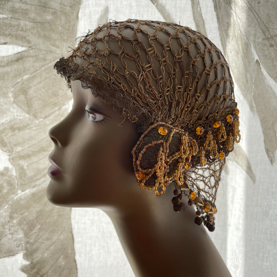 1920s bullion and glass beaded cloche hat